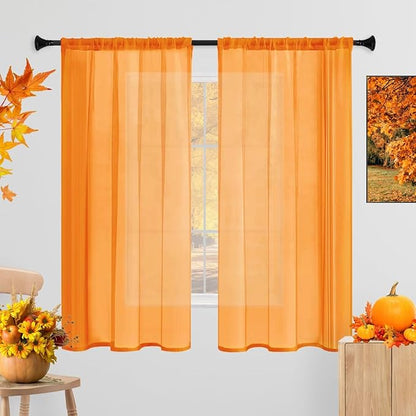 Sheer Curtains 84 Inches Long 2 Panels, Rod Pocket Short Curtain by laseniewa