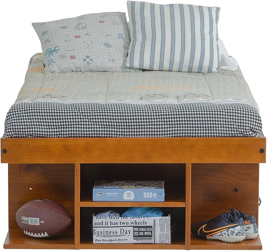 memomad Bali Storage Platform Bed Frame, Twin Size, Oak Brown