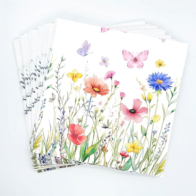 50 Pack Wildflower Floral Cocktail Napkins Disposable Floral Napkins Butterfly by HSPAIDYP