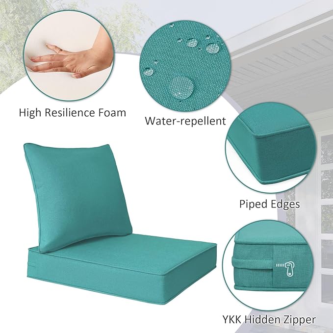 Outdoor Patio Chair Cushions Set, Water-Repellent, Fade Resistant, Deep Seat - Image 3