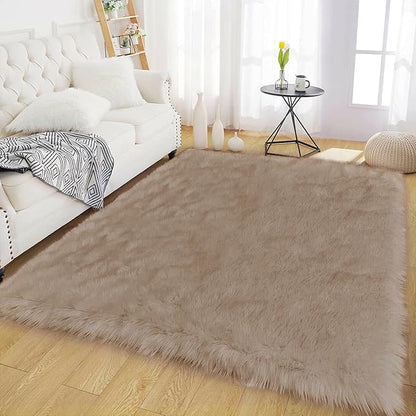 Latepis Shag Area Rugs 4x6 Machine Washable Faux Fur Rug Brown Beige Fluffy by Latepis