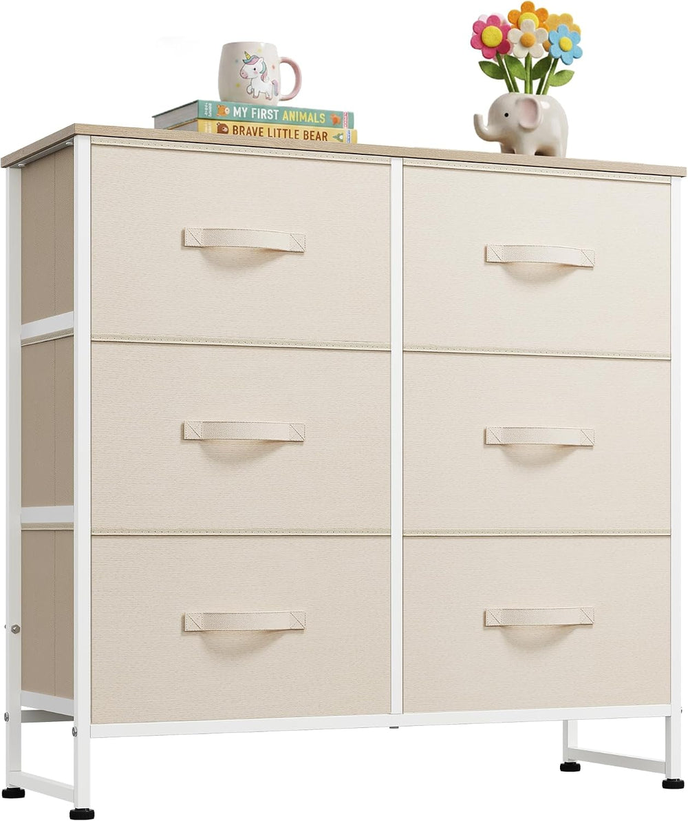 WLIVE Beige Fabric Dresser for Bedroom, 6 Drawer Dressers, Chest of Drawers
