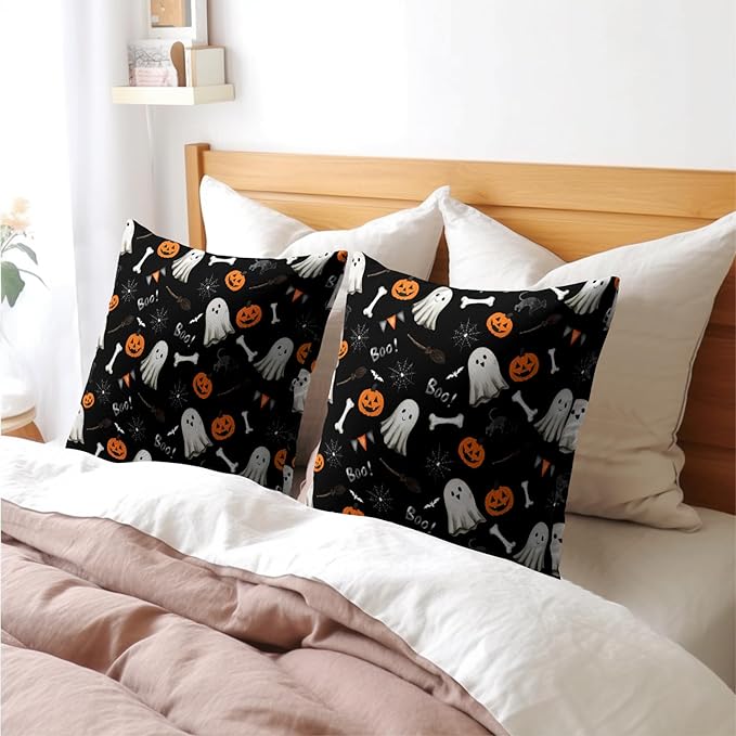 Halloween Throw Pillow Covers 22X22 Inch 2 Packs Boo Cute Ghost Orange Pumpkins - Image 8