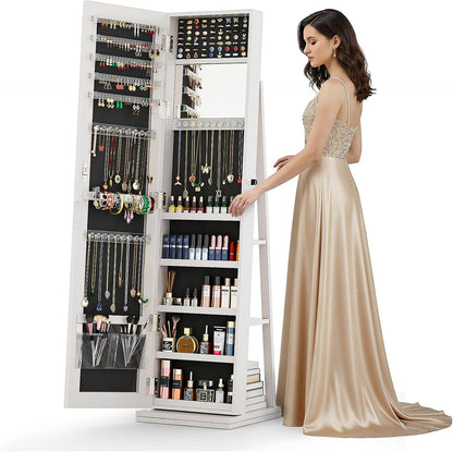 4-in-1 jewelry armoire with jewelry organizer storage, white, main product view
