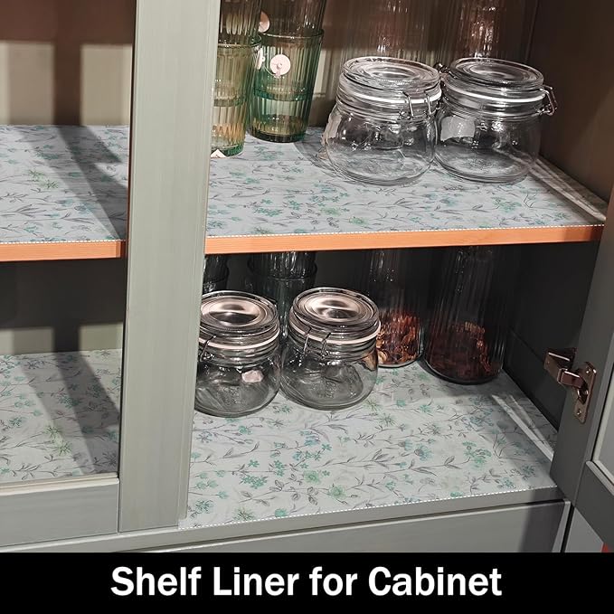 Blue and Green Floral Shelf Liners Non Adhesive and 12IN x 20FT Strong Non-Slip - Image 6