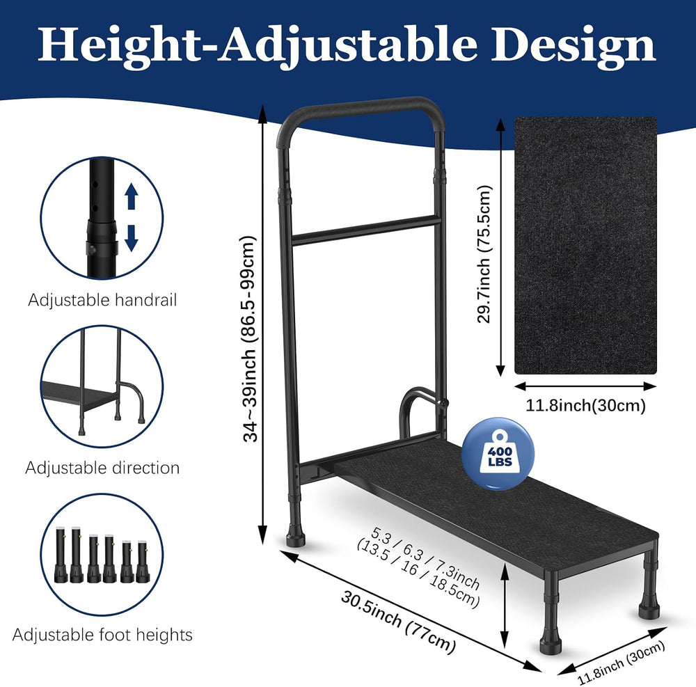 5-Leg Bed Step Stool with Adjustable Height Handle for Adults