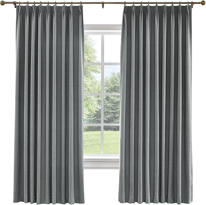 TWOPAGES 26 W x 102 L inch Pinch Pleated Curtain Room Darkening Linen Drapery by TWOPAGES