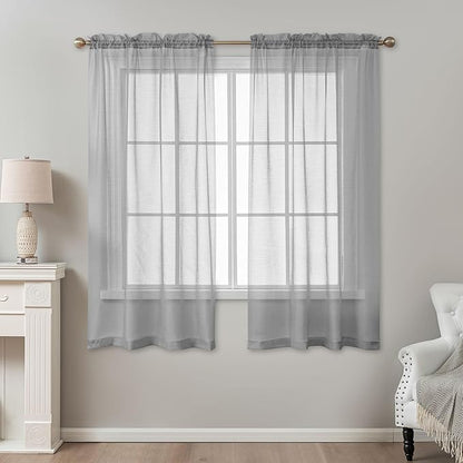 Grey Sheer Curtains 63 Inch Length, Privacy Semi Sheer Curtains - Image 2