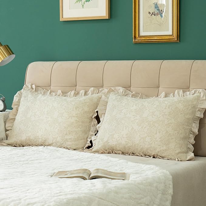 Pillow Shams Set of 2 Linen-Cotton Jacquard Fabric and Washed 100% Cotton Retro - Image 3