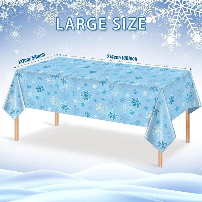 6 Pieces Christmas Snowflake Party Tablecloth Decorations, Plastic Ice Blue and - Image 2