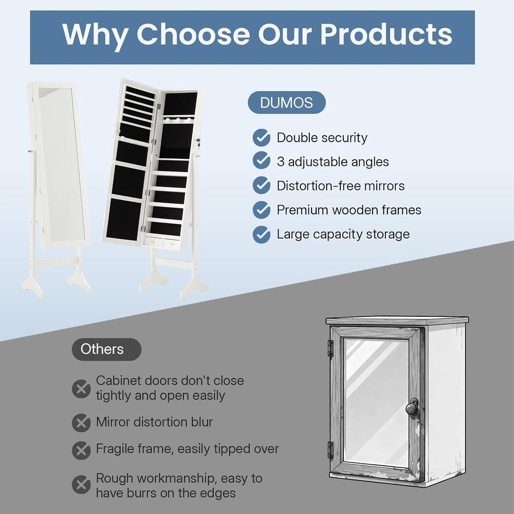 DUMOS Freestanding Jewelry Organizer Cabinet with Full Length Mirror