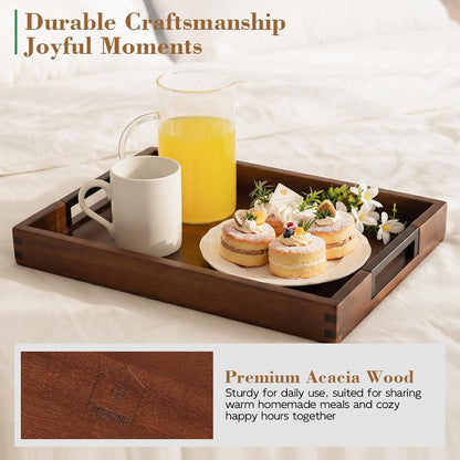 joy&grace acacia wood serving tray with handles 17" showing dimensions