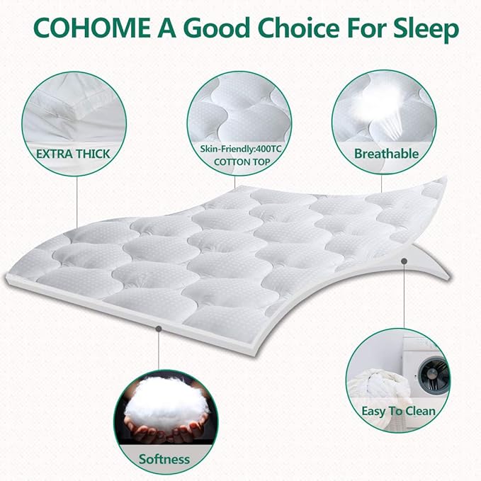 COHOME Mattress Topper King 1300 GSM Extra Thick Cooling Mattress Pad 400TC - Image 2
