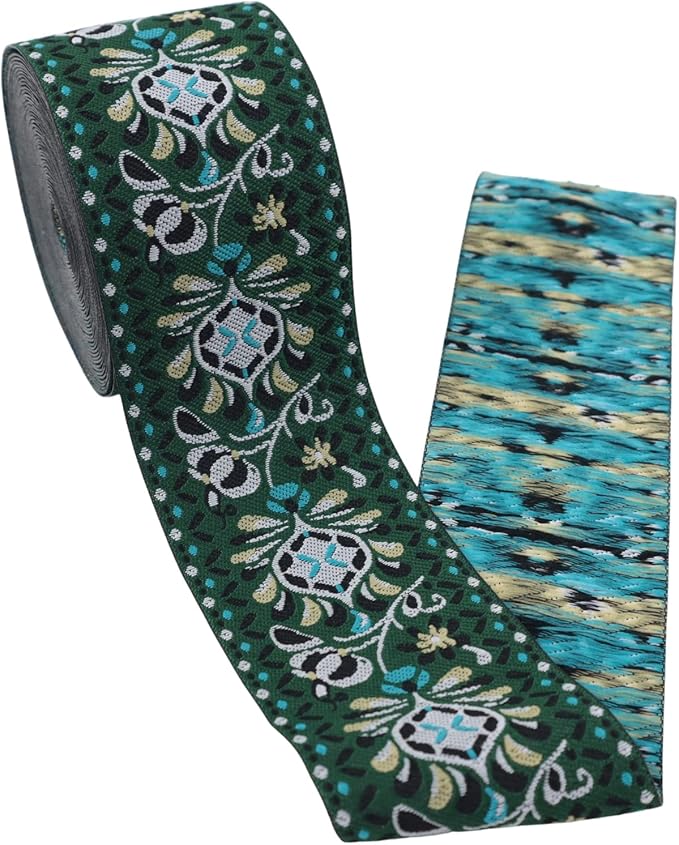 Boho Jacquard Ribbon Floral Ribbon Green Embroidery Jacquard Trim - Image 4