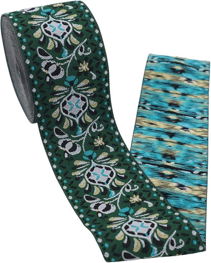 Boho Jacquard Ribbon Floral Ribbon Green Embroidery Jacquard Trim - Image 4