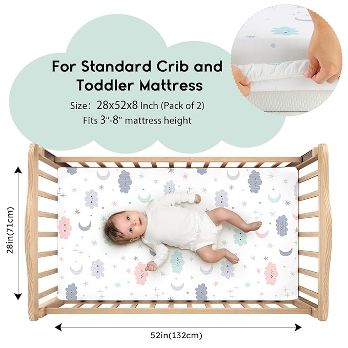 Yoofoss Baby Crib Sheets for Boys Girls, Fitted Crib Sheet 2 Pack for Standard - Image 2