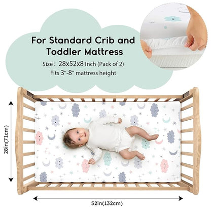 Yoofoss Baby Crib Sheets for Boys Girls, Fitted Crib Sheet 2 Pack for Standard - Image 2