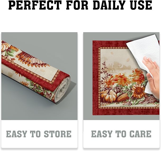 Giwawa 4PCs Thanksgiving Placemats 12x18 Inch Fall Harvest Turkey Autumn - Image 6