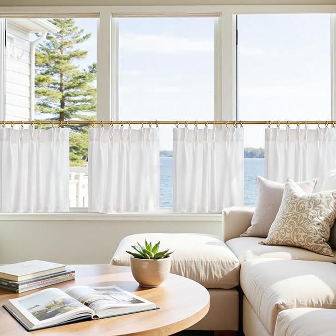 jinchan Linen Pinch Pleated Kitchen Curtains 24 Inch 4 Panels, Natural Linen - Image 2