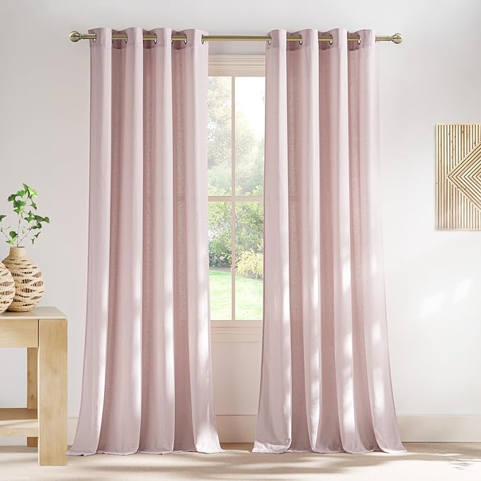 NICETOWN Thick Linen Blush Pink Curtains 2 Panels by NICETOWN