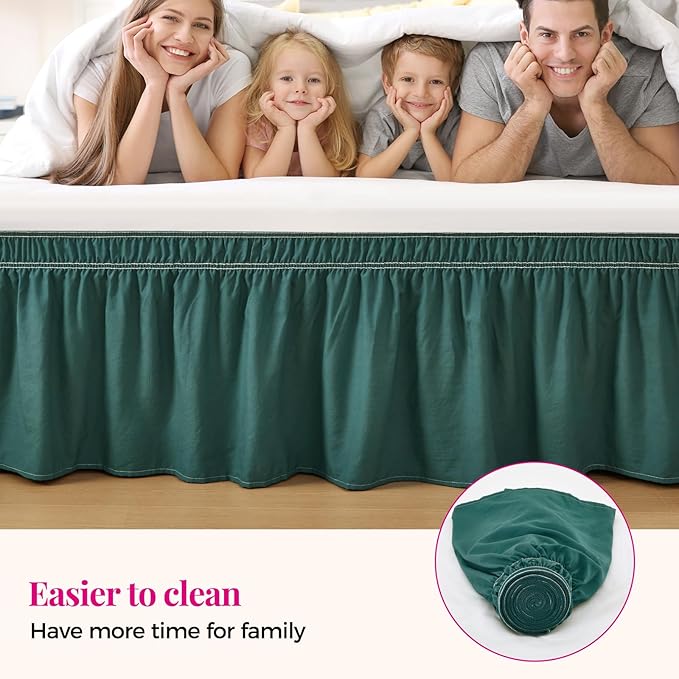 RIMELA Emerald Green Bed Skirt King Size 18 Inch Drop, Wrap Around Elastic - Image 4
