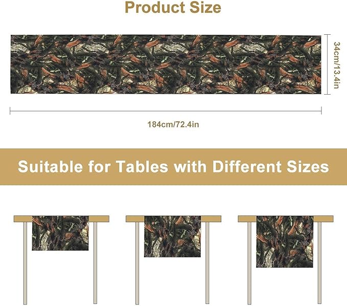 Camouflage Forest Trees Table Runner, Rustic Camouflage Hunting Camp Mossy and - Image 7