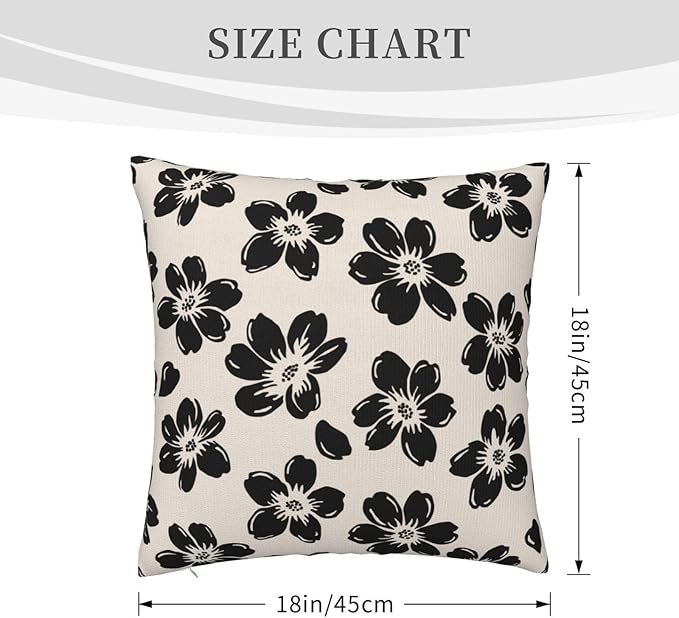 Decorative Black Floral Throw Pillow Covers 18 x 18 Inch Set of 2 - Image 8