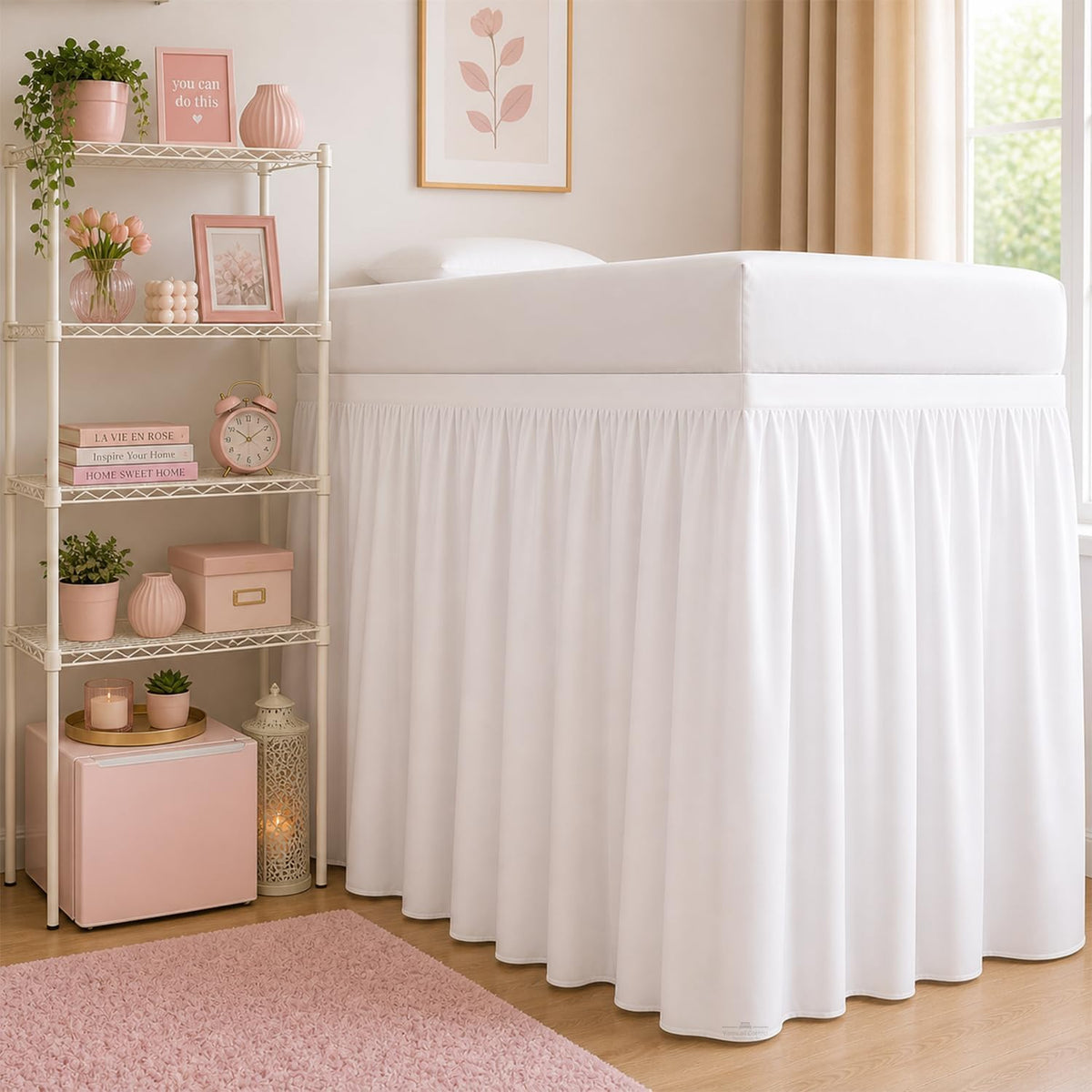 dorm room college microfiber ruffled bedskirts twin-xl, side view