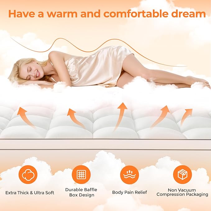 Ultra Soft Coral Fleece King Size Mattress Topper, No Compression Plush Thick - Image 2