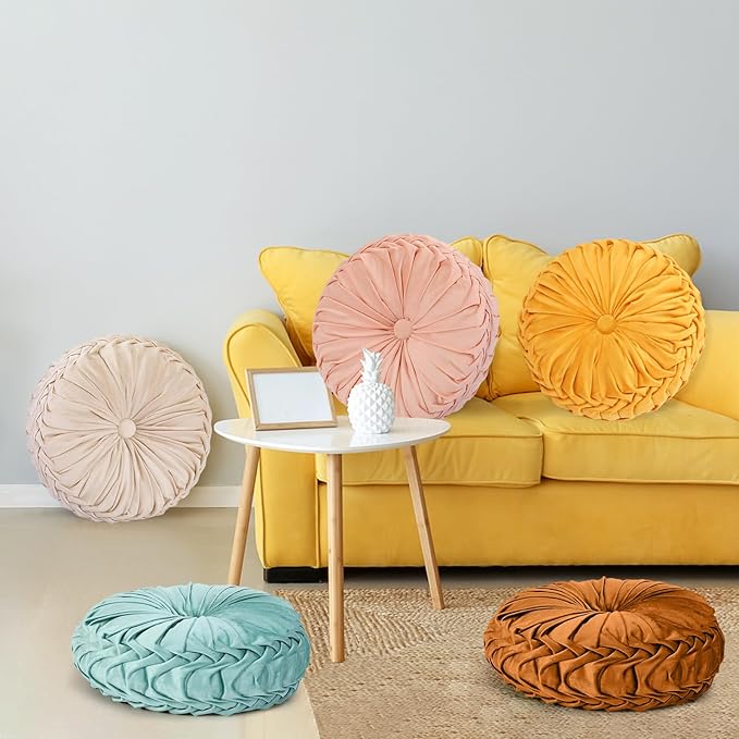 Yerliker 6 Pcs Floor Pillow Cushions 15inch Round Velvet Throw Pillows Colorful - Image 6