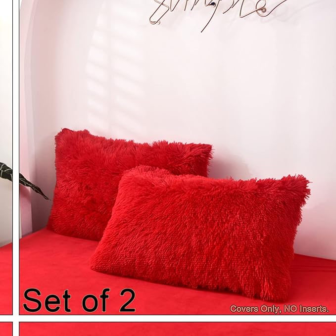 MorroMorn Decorative Pillows Covers, 2 Packs Faux Fur Pillow Cases Standard Size - Image 3