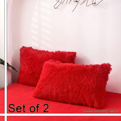 MorroMorn Decorative Pillows Covers, 2 Packs Faux Fur Pillow Cases Standard Size - Image 3