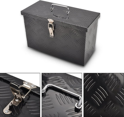 aluminum truck tool box with top handle, black(16"×7.5"×10") showing dimensions