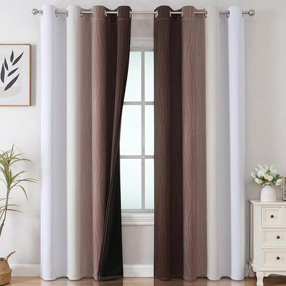Estelar Textiler Brown and Greyish White Ombre Blackout Curtains 90 Inch Length - Image 2