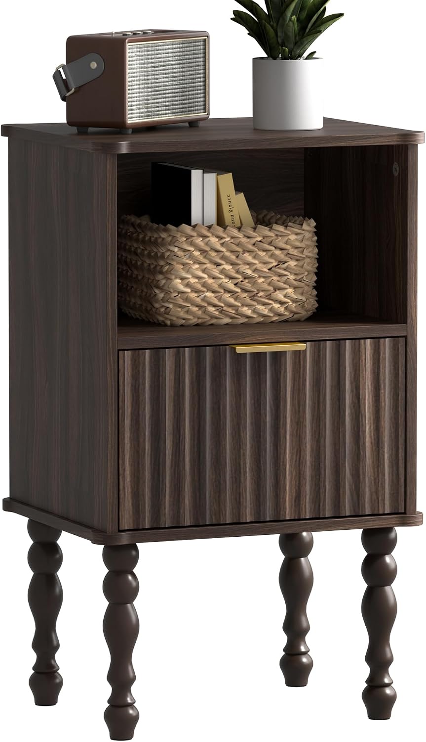 Veegle Small Wooden Nightstand with Drawer