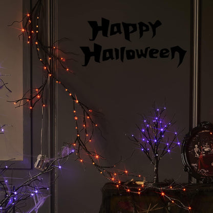 Fudios Lighted Halloween Garland with 120 Orange and Purple LED Fairy Lights for Mantle, Halloween Black Garland with Lights 8 Functios Battery Operated 6FT Indoor Outdoor Home Wall Decoration