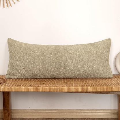 14x36 inch Boucle Lumbar Pillow Cover, Camel Woven Texture Neutral Long Pillow by JoraLion