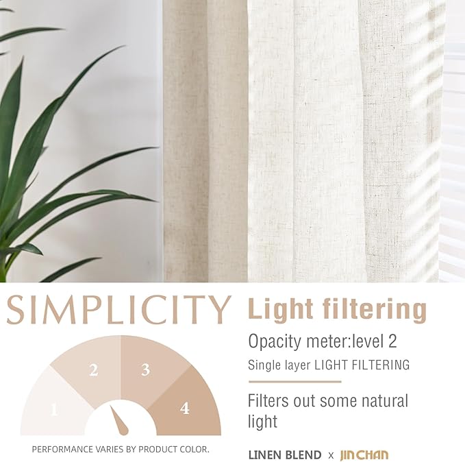 jinchan Linen Smei Sheer Curtains 90 Inch Length 2 Panels Set Light Filtering - Image 8