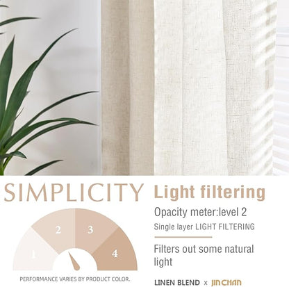 jinchan Linen Smei Sheer Curtains 90 Inch Length 2 Panels Set Light Filtering - Image 8