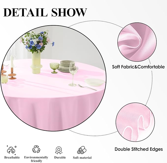 Round Tablecloth 132 Inch 6 Pack Pink Tablecloths Washable Decorative Linen - Image 4