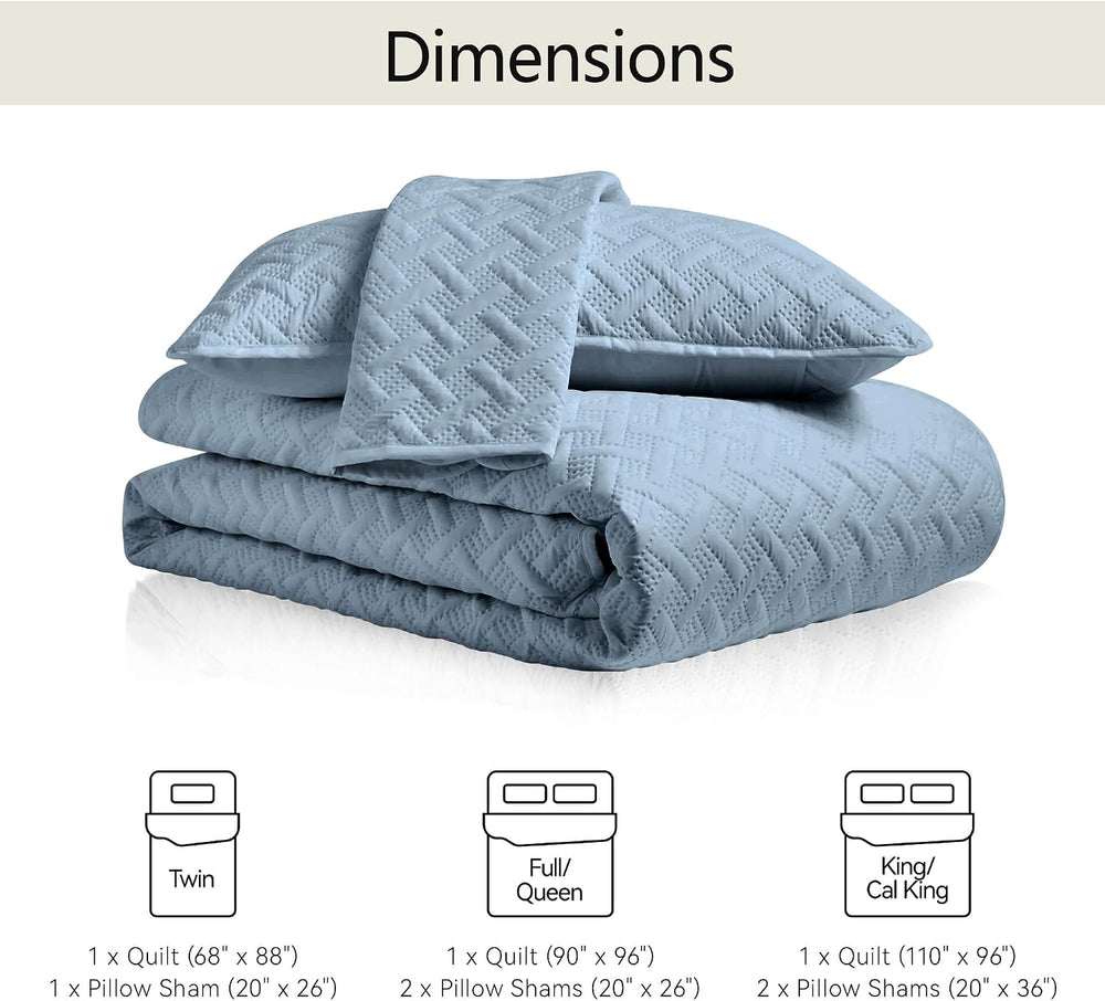 FLYMME Quilts King Size,Lightweight Dusty Blue Bedspreads,Basket Weave Patter...