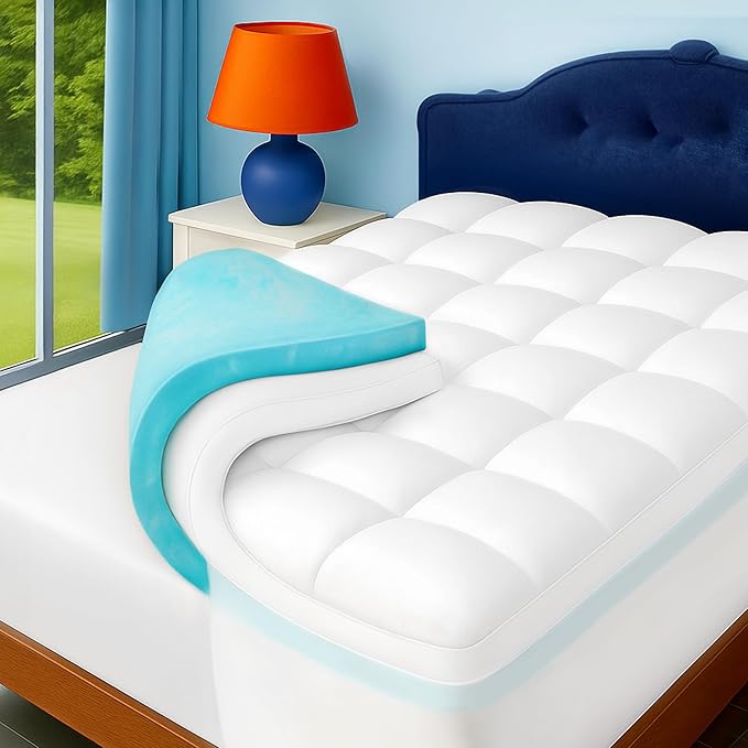 Queen Size Dual Layer 4 Inch Memory Foam Mattress Topper, 2 Inch Cooling Gel by Airtree