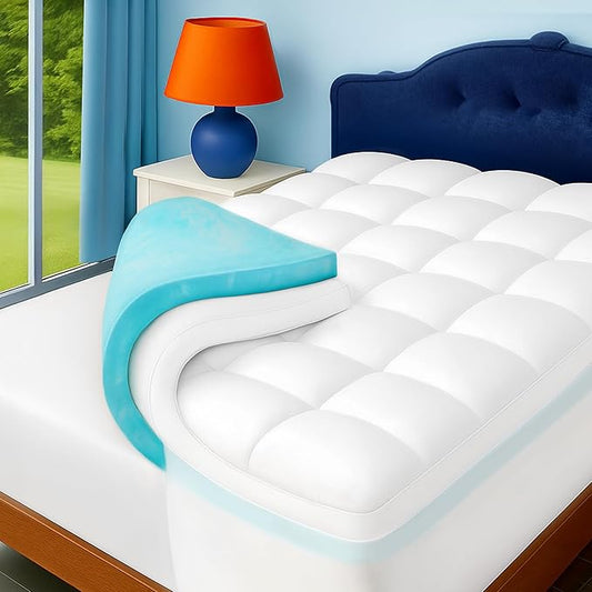Queen Size Dual Layer 4 Inch Memory Foam Mattress Topper, 2 Inch Cooling Gel by Airtree