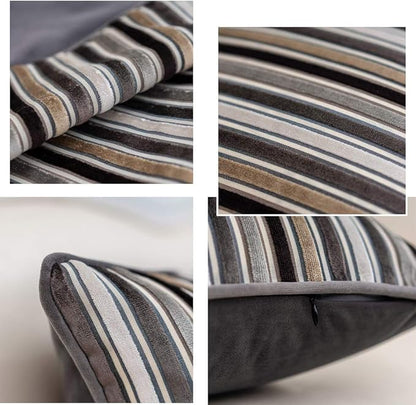 Yangest Grey Striped Throw Pillow Cover Multicolor Velvet Cushion Cover Modern - Image 3