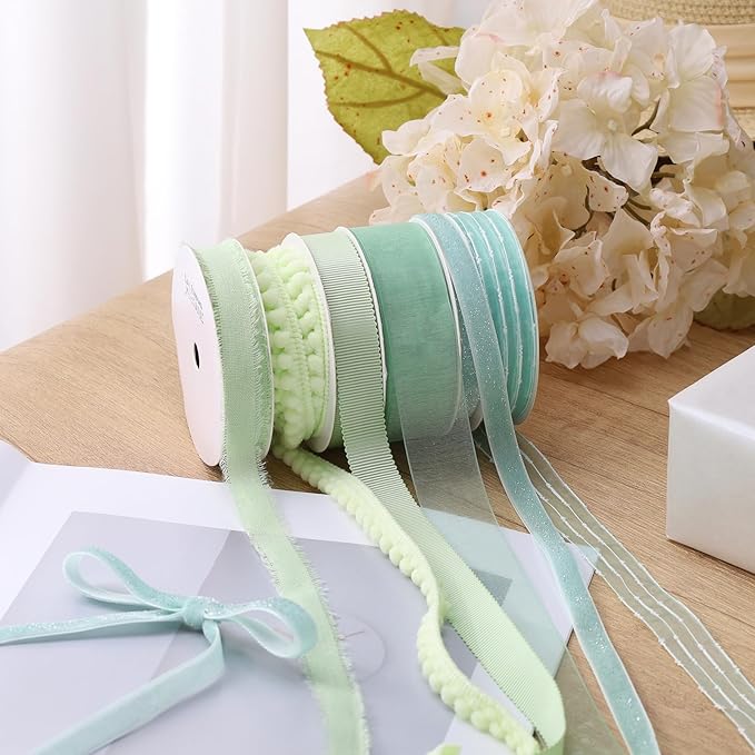 LaRibbons Green Ribbons for Crafts 6 Rolls Assorted Mint Green Ribbons for Gift - Image 4