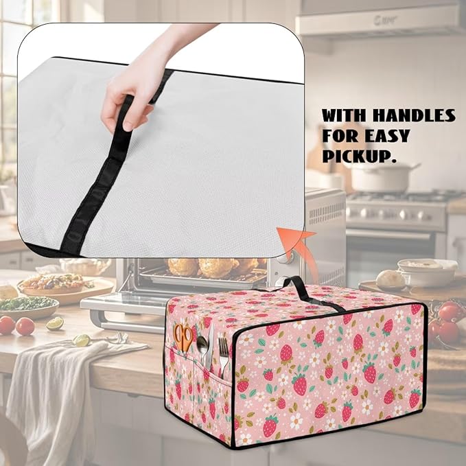 Pink Strawberry Cherry Blossom Print Microwave Oven Dust Cover Toaster Oven - Image 5