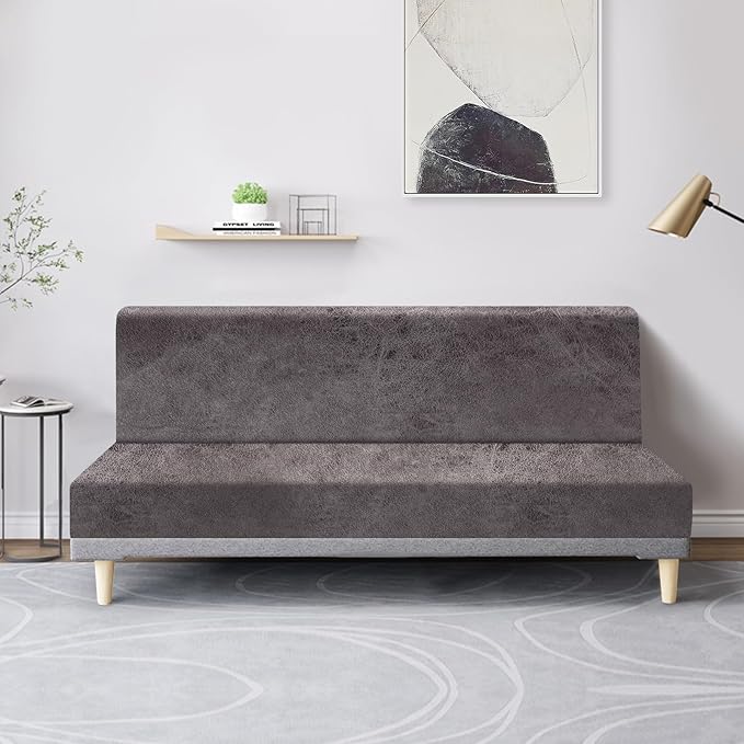 molasofa Leather Like Stretch Futon Slipcover Armless Futon Bed Sofa Cover - Image 3