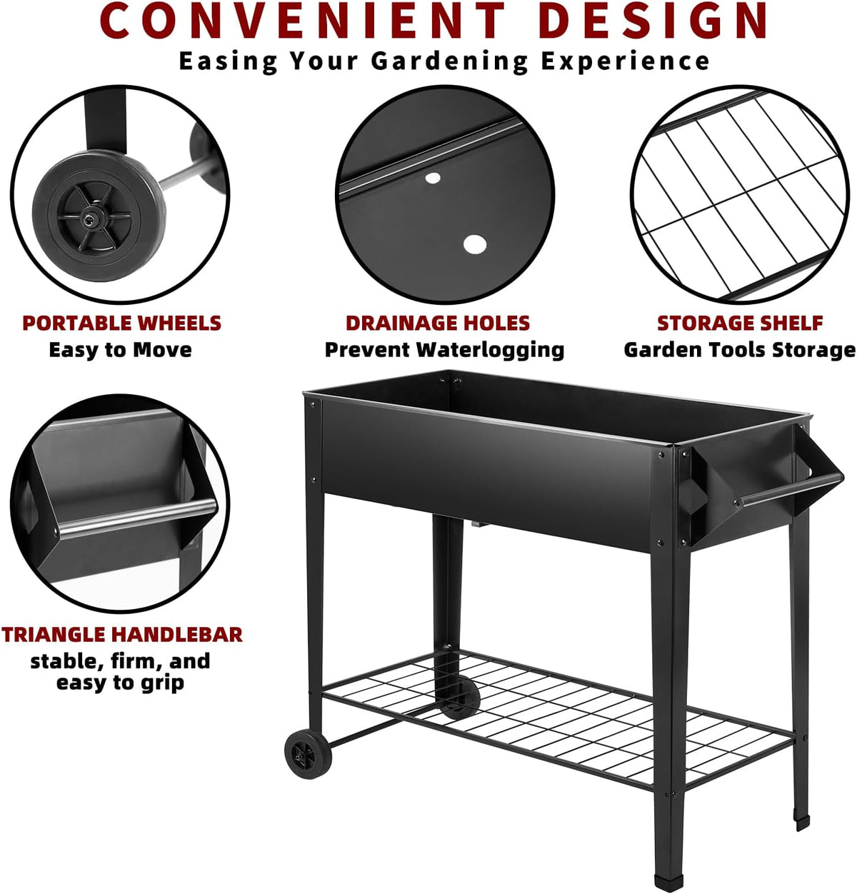 dnkmor 32in tall raised garden bed with wheels, package contents