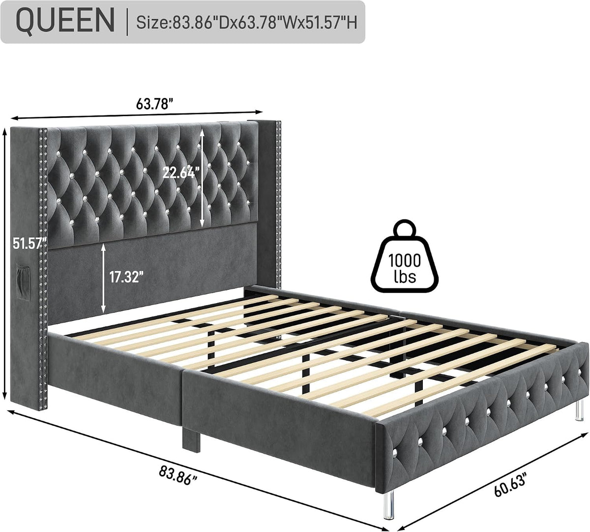hlivelood queen led upholstered bed frame with wingback shown in use