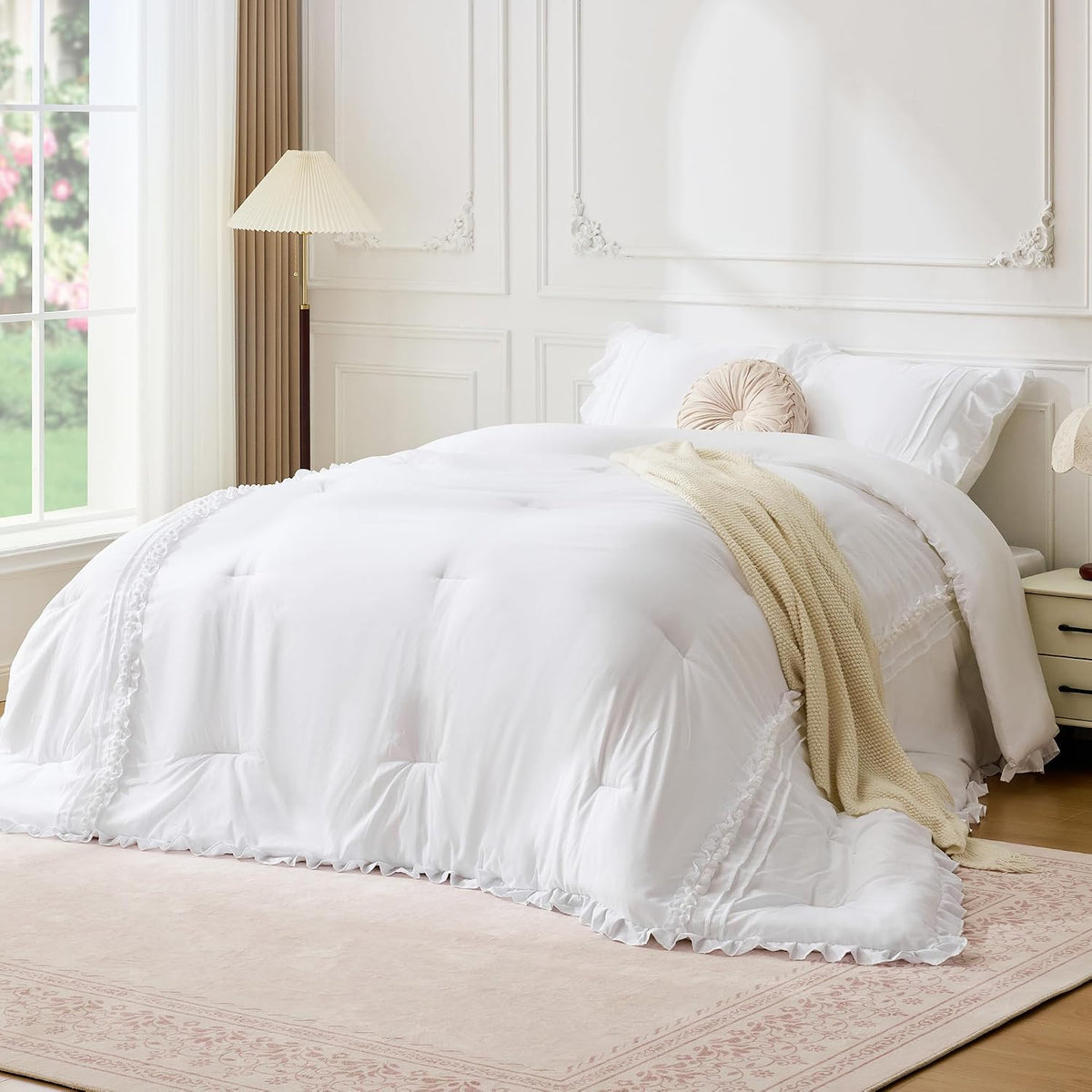 bdeus white ruffle comforter set full size, 3, main product view